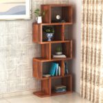 FurnitureWay Sheesham Wood Zig Zag Book Rack – Walnut Finish