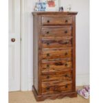 FurnitureWay Sheesham Wood 7-Drawer Chest of Drawers – Teak Finish