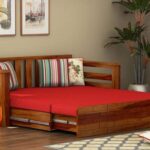 FurnitureWay Sheesham Wood 1 Seater Sofa cum Bed – Honey Finish