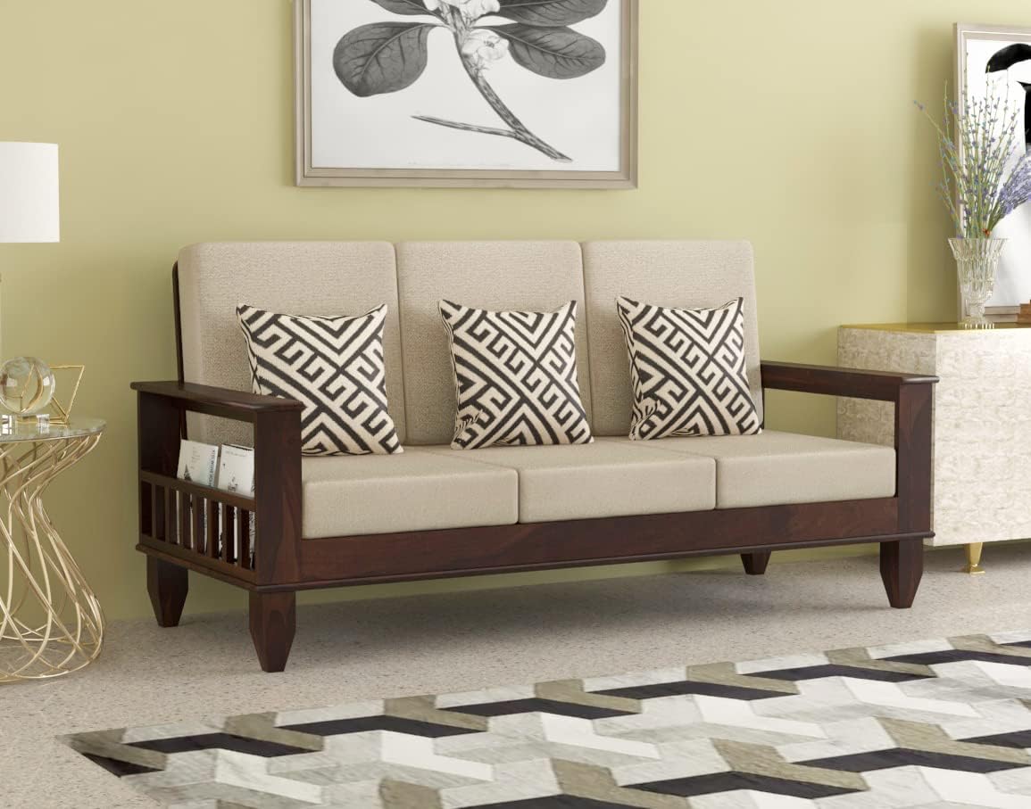 61nUZZs1M1L-1.jpg FurnitureWay Sheesham Wood 3 Seater Sofa – Walnut Finish - Image 1