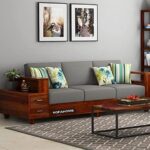 FurnitureWay Sheesham Wood 3 Seater Sofa – Honey Finish