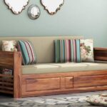FurnitureWay Sheesham Wood 3 Seater Sofa cum Bed – Teak Finish