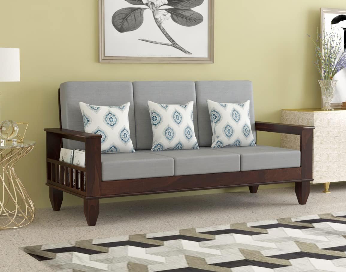 61-KtdRchqL-1.jpg FurnitureWay Sheesham Wood 3 Seater Sofa – Walnut Finish - Image 1