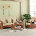 FurnitureWay Sheesham Wood 4 Seater Sofa – Natural Finish