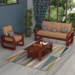 FurnitureWay Sheesham Wood 4 Seater Sofa – Natural Finish