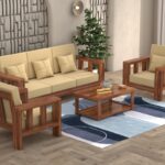 FurnitureWay Sheesham Wood 5 Seater Sofa Set – Honey Finish
