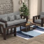 FurnitureWay Sheesham Wood 5 Seater Sofa Set – Walnut Finish