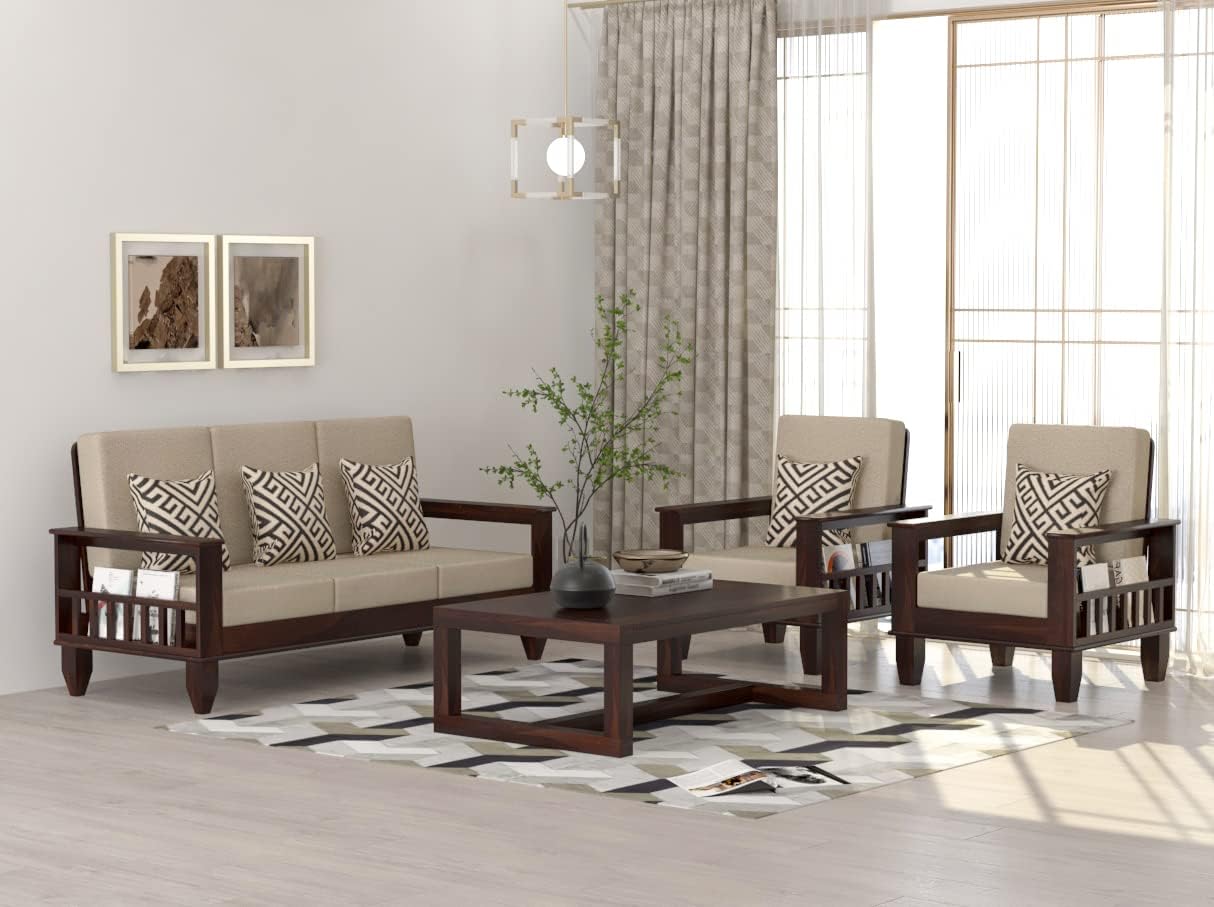 61XbCHLQNNL-1.jpg FurnitureWay Sheesham Wood 5 Seater Sofa Set – Walnut Finish - Image 1