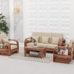 FurnitureWay Sheesham Wood 5 Seater Sofa Set – Honey Finish