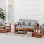 FurnitureWay Sheesham Wood 5 Seater Sofa Set – Natural Finish