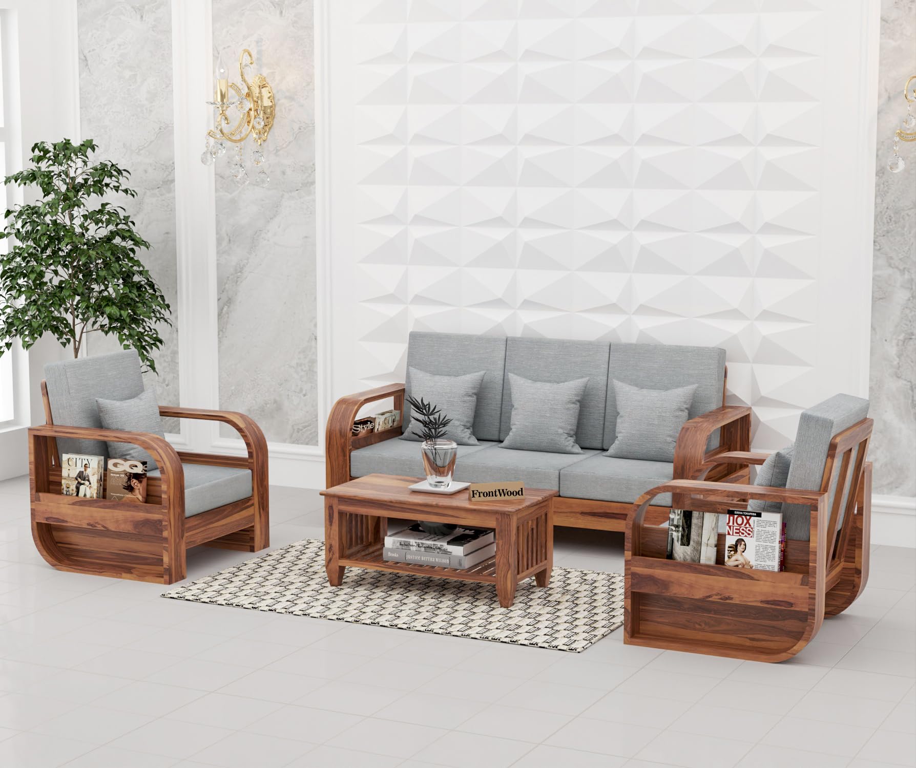 71ARmBb3pkL-1.jpg FurnitureWay Sheesham Wood 5 Seater Sofa Set – Natural Finish - Image 1