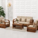 FurnitureWay Sheesham Wood 5 Seater Sofa Set – Natural Finish