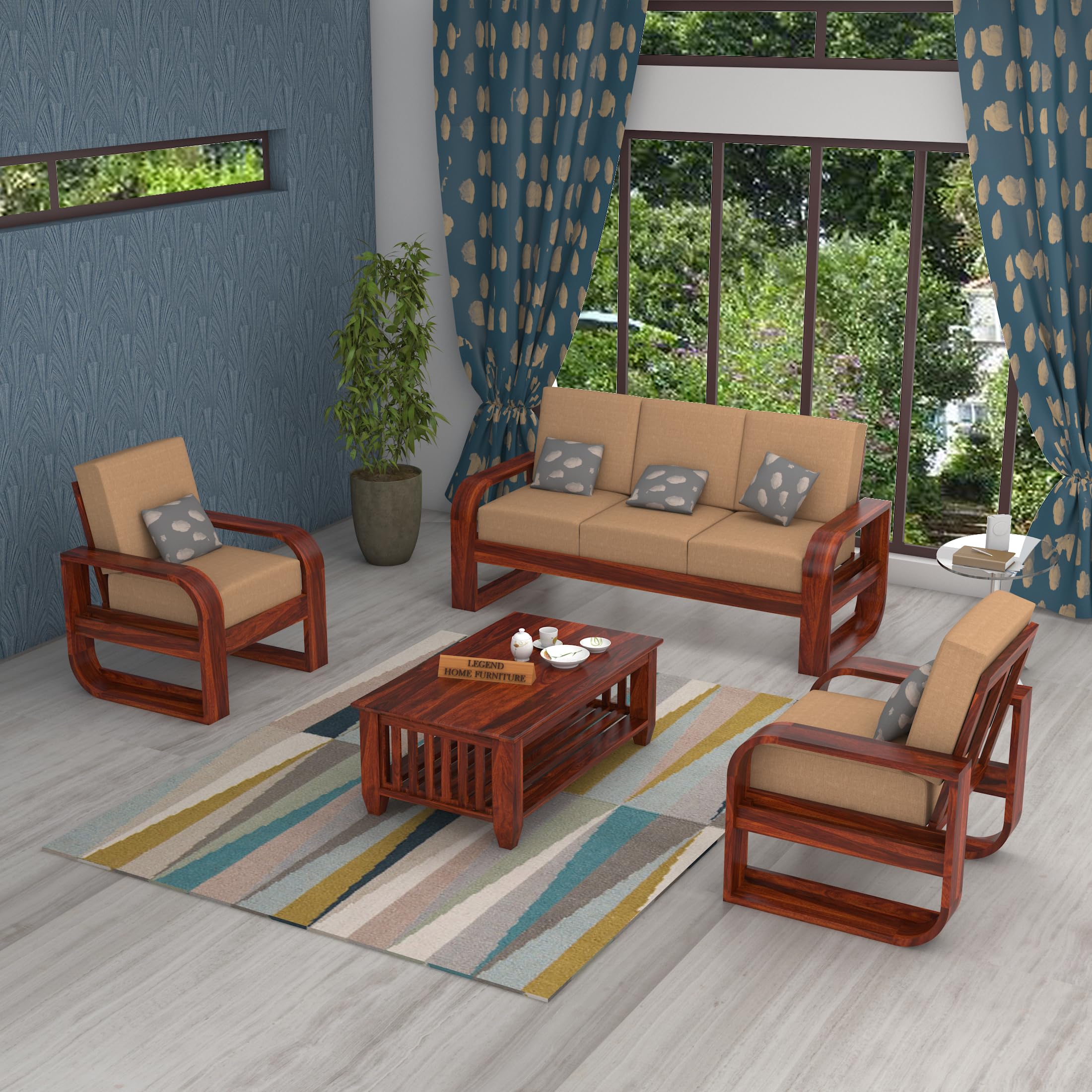 81LfHhsabNL-1.jpg FurnitureWay Sheesham Wood 5 Seater Sofa Set – Natural Finish - Image 1