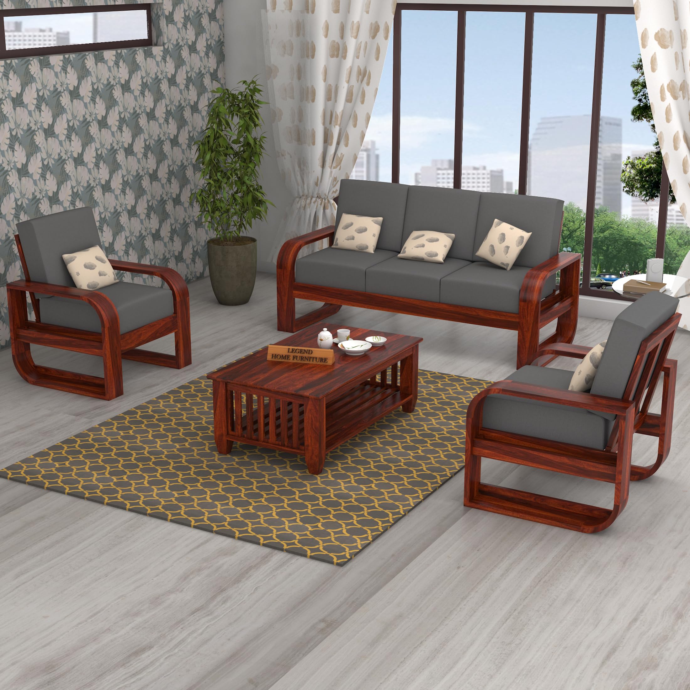 81n4y8uLtnL-1.jpg FurnitureWay Sheesham Wood 5 Seater Sofa Set – Natural Finish - Image 1