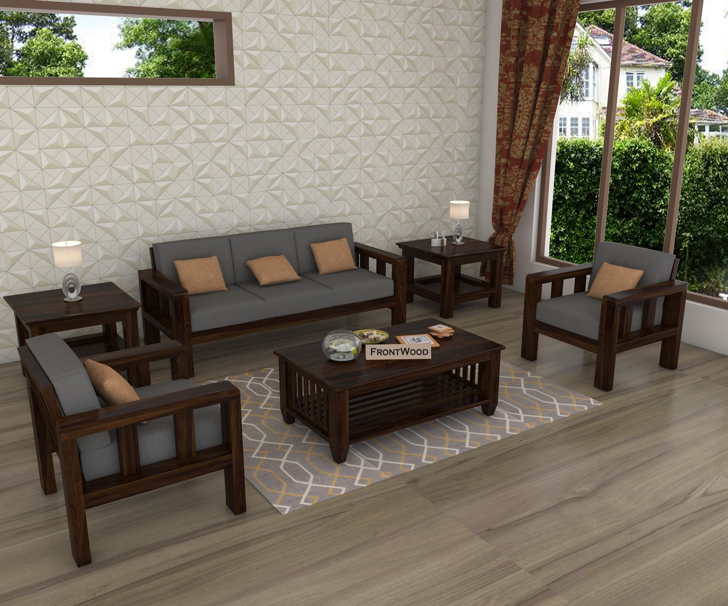 81Ux5bmf9uL-1.jpg FurnitureWay Sheesham Wood 5 Seater Sofa Set – Walnut Finish - Image 1