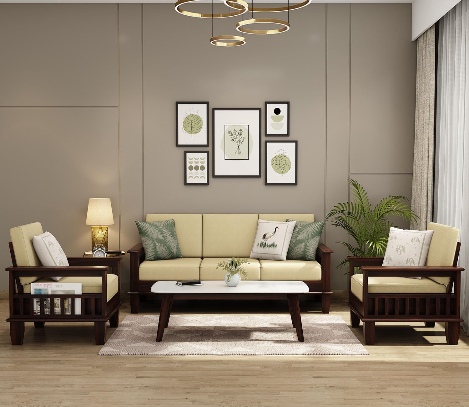 7139Z5SC3KL-1.jpg FurnitureWay Sheesham Wood 5 Seater Sofa Set – Walnut Finish - Image 1