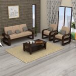 FurnitureWay Sheesham Wood 5 Seater Sofa Set – Walnut Finish