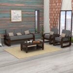 FurnitureWay Sheesham Wood 5 Seater Sofa Set – Walnut Finish
