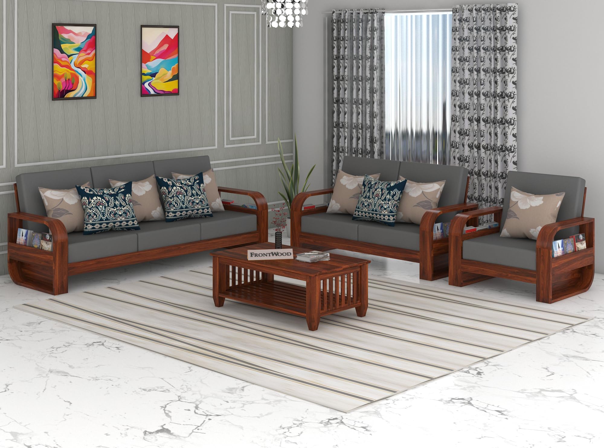 81NXTEWu-fL-1.jpg FurnitureWay Sheesham Wood 6 Seater Sofa Set – Natural Finish - Image 1