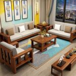 FurnitureWay Sheesham Wood 6 Seater Sofa Set – Natural Finish