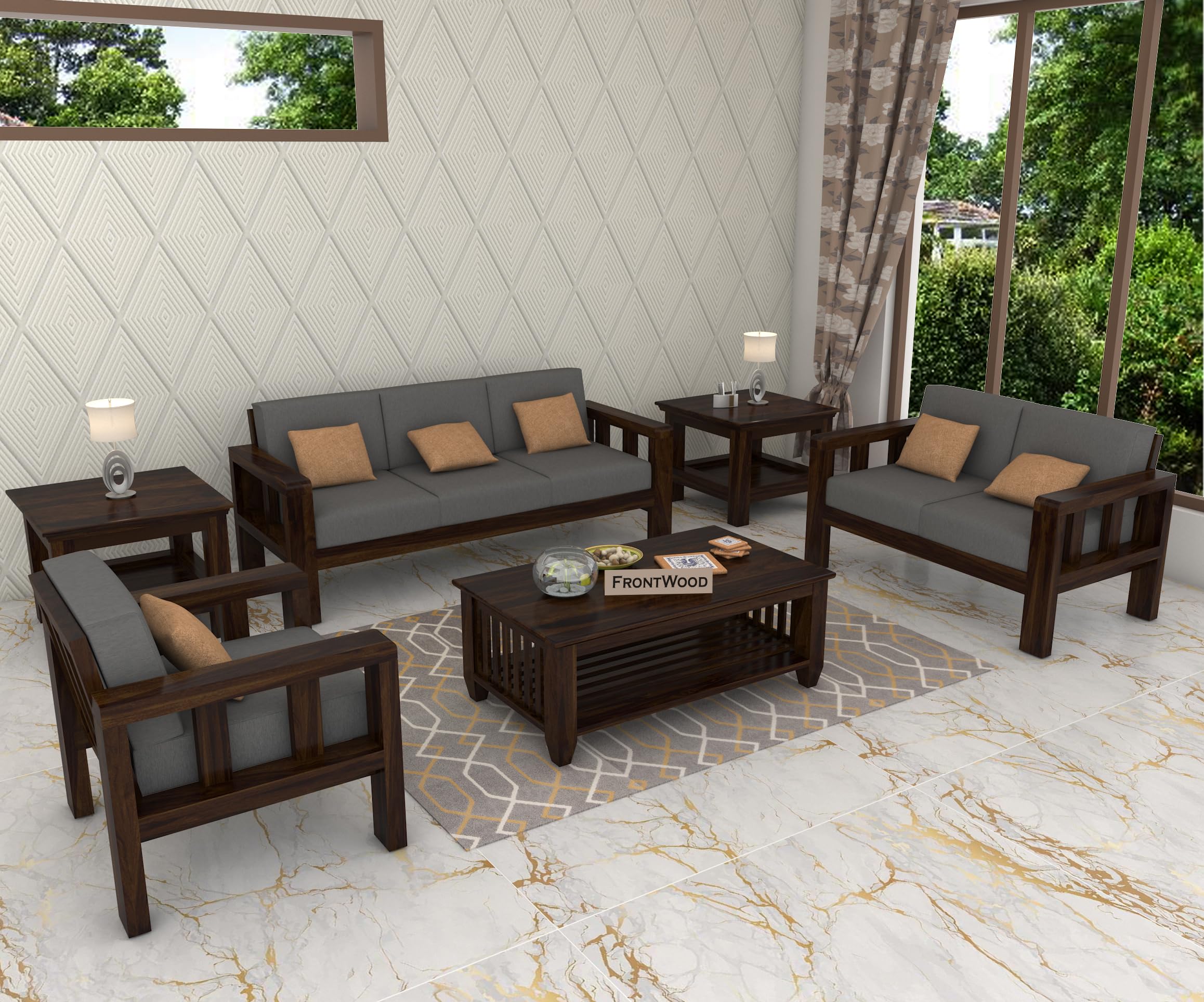 81BsESx1xdL-1.jpg FurnitureWay Sheesham Wood 6 Seater Sofa Set – Walnut Finish - Image 1