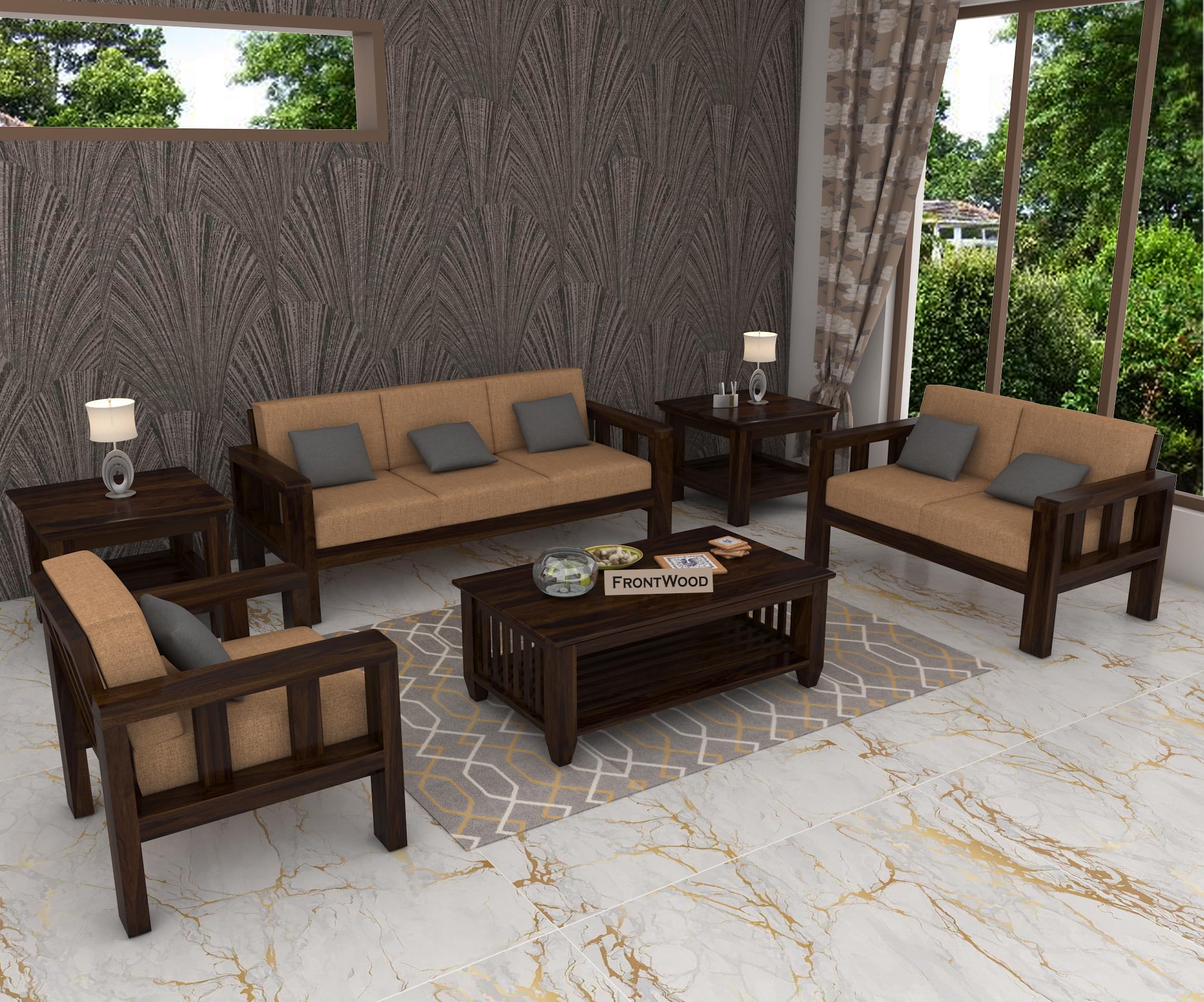 91ubrbdlb9L-1.jpg FurnitureWay Sheesham Wood 6 Seater Sofa Set – Walnut Finish - Image 1