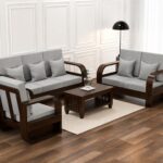 FurnitureWay Sheesham Wood 6 Seater Sofa Set – Walnut Finish
