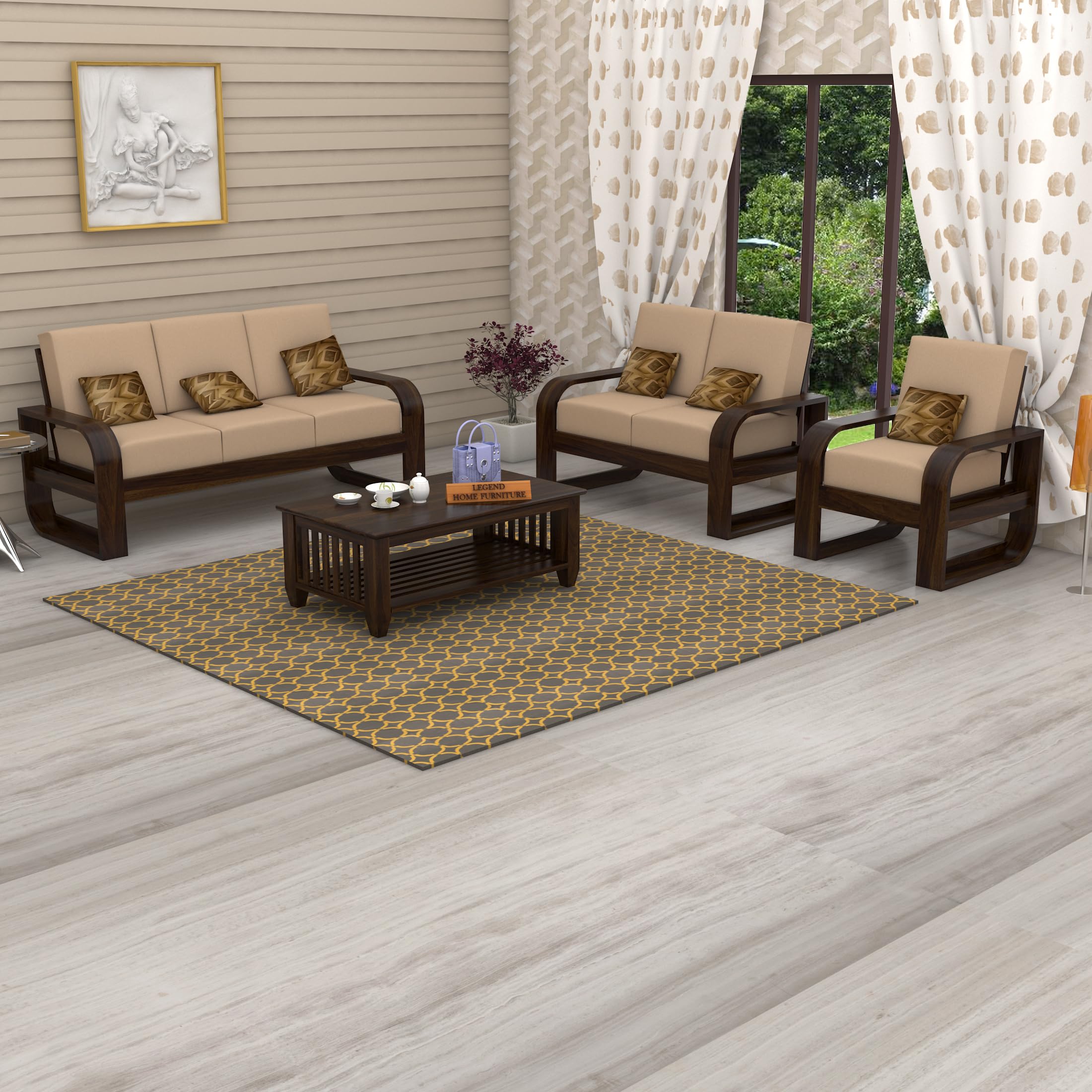 81P8IEqzHwL-1.jpg FurnitureWay Sheesham Wood 6 Seater Sofa Set – Walnut Finish - Image 1