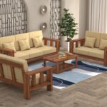 FurnitureWay Sheesham Wood 7 Seater Sofa Set – Honey Finish