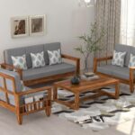 FurnitureWay Sheesham Wood 7 Seater Sofa Set – Natural Finish