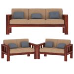 FurnitureWay Sheesham Wood 7 Seater Sofa Set – Natural Finish