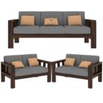 FurnitureWay Sheesham Wood 7 Seater Sofa Set – Walnut Finish