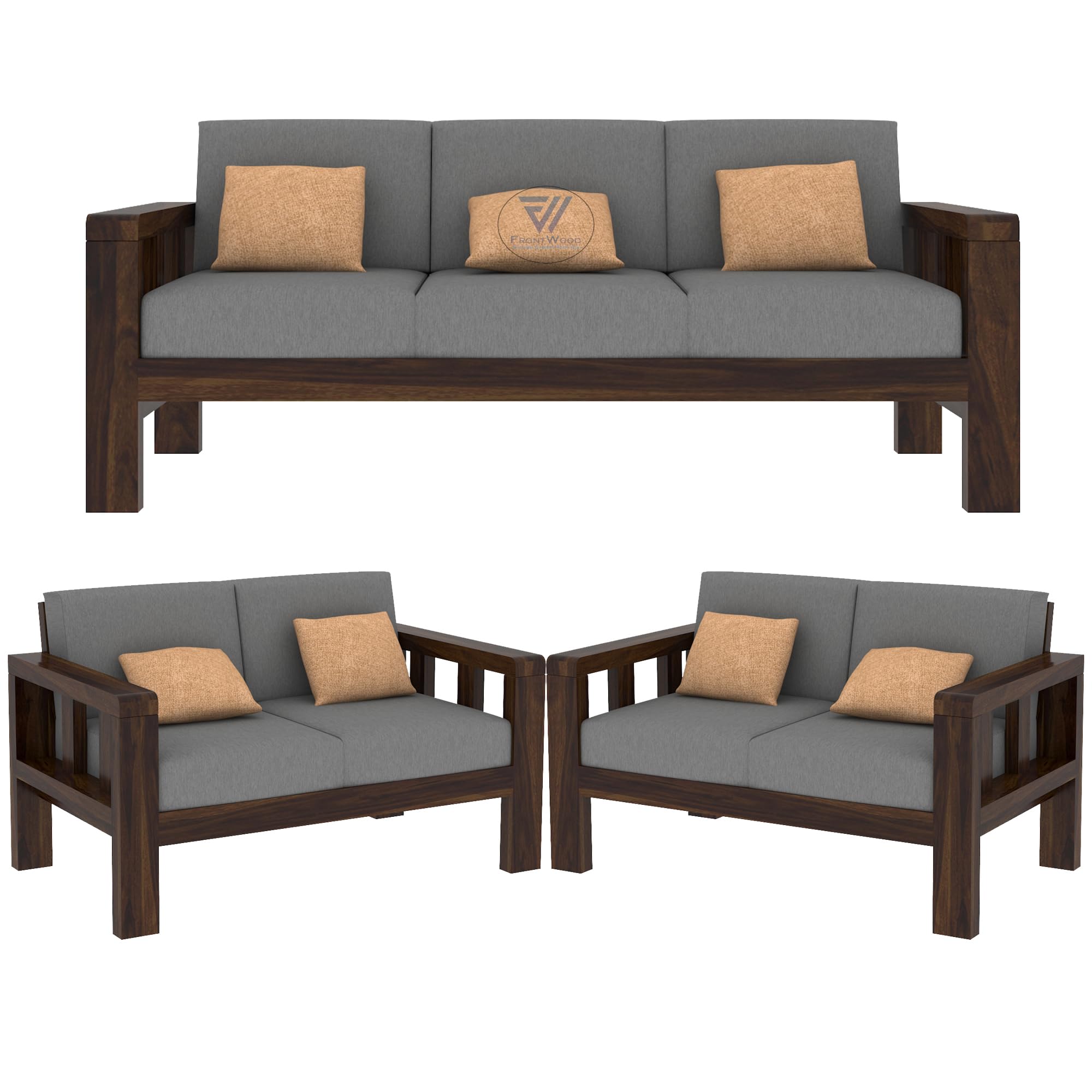 71x8ljFlTyL-1.jpg FurnitureWay Sheesham Wood 7 Seater Sofa Set – Walnut Finish - Image 1